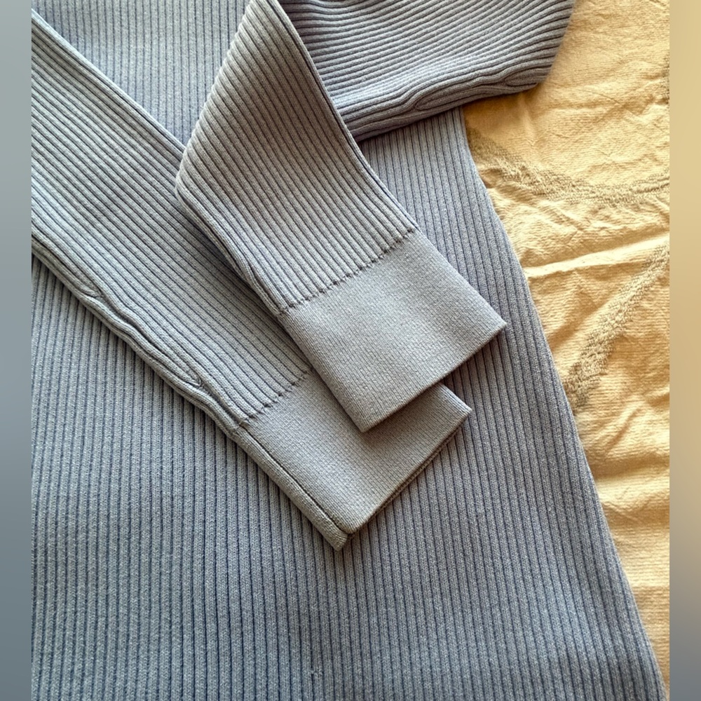 J. Crew Blue Ribbed Sheath Dress Long Sleeve Mock Neck - Picture 4 of 11